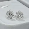 Boucles d'oreilles Vintage Rose fleur argent or couleur petit cristal Double pour femmes mariage oreille goujons petite amie bijoux