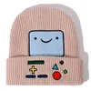 Boinas invierno lindo dibujos animados sombrero tejido lolita tie beanie juego boy estilo kawaii bmo calidez lana sonriente gorra fría