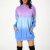 Vestidos casuais com capuz moletom vestido mulheres gradiente cor hoodie manga longa sundress com bolso streetwear pullovers sudadera mujer