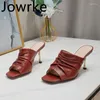 Tofflor 2023 Summer Wrinkle Leather Mules Ladies Shoes Square Toe Runway Women High Heel Shoe Rome Party Pumps Femme