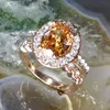 Wedding Rings Rose Gold Color Bridal Combine Ring For Woman Engagement Jewelry Finger Accessories Big Crystal Prong Setting346S