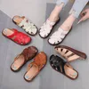 Pantoufles d'été en cuir véritable souple pour femmes, chaussures à talons compensés, Mules à la mode, plateforme coulissante confortable, 2023