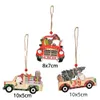 Christmas Decorations 3 Red Truck Hanging Wood Decoration Set Santa Claus Merry Christmas Car Vintage Craft Christmas Tree Garden Decoration x1020