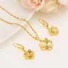 Romántico encantador mar corazón colgante cadena pendientes conjuntos joyería 9k amarillo sólido acabado oro GF collares conjuntos women278Y