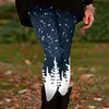 Leggings femininas 2023 impressão de natal cintura alta feliz anos festa calças compridas moda senhoras calças de natal