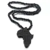 Pendant Necklaces Black Wood Round Beads Handmade Elastic Africa Map Engraved DIY Vintage African Women Party Hiphop Rock Jewelry1264f