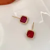 Hoop Earrings European And American INS Vintage Burgundy Square Resin Niche Simple High-end Light Luxury