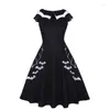 Casual Kleider Frauen 2023 Halloween Fledermaus Gestickte Vintage Schwarz Kleid Abend Vestidos De Mujer