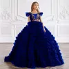 Luxueux greenTutu robes de fille de fleur dentelle perlée niveaux robe de bal en tulle Lilttle enfants Pageant robes de mariée enfants adolescents robes de concours robe de fête d'anniversaire robe de cuisson