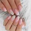 Kunstnagels 24 stuks Middellange ballet paarse basis gradiënt ontwerp met glitter druk op nep draagbaar volledige dekking nageltips