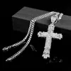 Retro Silver Cross Charm Wiselant Full Ice Out CZ Symulowany Diamonds Catholif Crucifix Naszyjnik z długim łańcuchem kubańskim283a