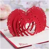 Greeting Cards Valentines Day Gift Heart 3D Pop Up Greeting Card Postcard Matching Envelope Laser Cut Handmade Birthday Post Home Gard Dhmae