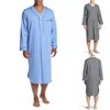 Pijamas masculinos homens noite robe solto v pescoço manga longa camisola sólida outono pijamas de algodão macio confortável topo casual homewear