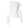 Magliette da donna PixieKiki Y2k Maglietta sovversiva a maniche lunghe Camicia asimmetrica con lacci laterali Camicia nera bianca Abbigliamento alternativo Donna