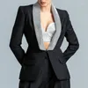Women's Suits Y2K Women Black Diamond Blazer Coat Fashion Runway Waist Up Lapel Shoulder Pad Slimming Suit Jacket Sexy High End Clothing