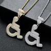 14K Oro Ghiacciato Disabilità Logo Ciondolo Portatori di handicap Segno Collana di Rame Zircone Cubico Gioielli Per Uomo Donna Gifts262S