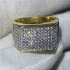 Hermoso anillo masculino Pave Configuración 119 piezas 5A Cz oro amarillo lleno 925 anillo de compromiso de plata anillo de boda para hombres joyería Gift205P