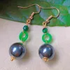 Orecchini pendenti Conchiglia nera Perla Malachite Giadeite Eardrop Gancio per l'orecchio in oro 18k Regali natalizi Natale Ringraziamento Anno della moda