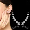 Studörhängen 925 Sterling Silver Dainty Cubic Zirconia Earring Climber Long Line Shap