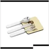 Christmas Decorations Sublimation White Tableware Stainless Steel Cutlery Dinnerware Western Sierware Kitchen Knife Spoon Fork Dinne Dhzba