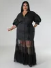 Robe longue grande taille pour femmes, en maille, Patchwork, transparente, plissée, moulante, élégante, rose, collection automne 2023