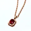 Chokers 585 Purple Gold Pendant Plated with 14K Rose Inlaid Square Red Gem Necklace Elegant clavicle chain Wedding Jewelry 231020