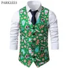 Green Christmas Vest Men 2021 Brand 3D Xmas Print Mens Weistcoat Casual Party Cosplay Tuxedo Gilet Homme Chaleco Hombre ME2798