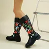 Boots 2023 Fashion Women's Knee length Embroidery Vintage Shoes Ethnic Style Winter Zipper Lace Up 231019