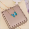 Pendentif Colliers Verre Cristal Papillon Collier Translucide 9 Couleurs Bijoux De Luxe Femmes Simple Et Élégant Opp Plastique Emballage Dh7vu