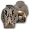 Sweat-shirt à capuche personnalisé pour hommes, ample, décontracté, à manches longues, à la mode, imprimé Animal lapin en 3D, printemps et automne