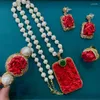 Necklace Earrings Set Luxury Original Design Vermilion Red Natural Freshwater Pearl Exquisite Fashion Women's Wedding Jewelry