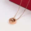 Love Necklaces Double round ring pendant Flatbread Necklace Fashion Jewelry women rose gold and silver Retro Imitation Rhodium Pla281G