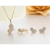 Necklace Earrings Set Yellow Gold Color Peach Heart CZ Stud Pendant Small Ring Size 2.75 Jewelry For Women Girls Children Kids