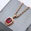 Chokers 585 Purple Gold Pendant Plated with 14K Rose Inlaid Square Red Gem Necklace Elegant clavicle chain Wedding Jewelry 231020