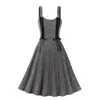 Lässige Kleider Graue Straghetti-Träger Vintage Damenkleid Elegante Spitze Patchwork A-Linie Punk Partywear Vestidos