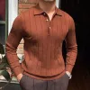 Jesienne swobodne męskie sweter w paski koszuli polo Men Tribe Homme 2022 Lapel Polo T-shirt męski Jacquard