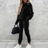 Women's Two Piece Pants Autumn Winter Sweatshirt Womens 2 Sets Tracksuit Street Fashion Velvet Hoodie Sports Wear Pencil