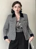 Giacche da donna Cappotto in tweed a righe nere Cappotto da donna Design vintage Autunno monopetto Elegante misto lusso Capispalla casual in lana