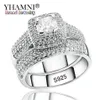 YHAMNI Luxury Engagement Double Rings Set Original Real 925 Solid Silver White CZ Zircon Ring Set Wedding Fine jewelry R149223D