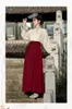 Casual Dresses Yosimi Chinese Style Horse Face Kjol Pleated 2 Piece Women Set V-ringen långärmad vit skjorta och röd Hanfu vintage