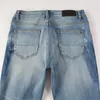 Jeans da uomo EU Drip Blue Baffi invecchiati Toppe con strass Fori danneggiati italiani Slim Fit elasticizzato strappato