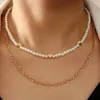 Łańcuchy Pearl Choker Naszyjnik Śliczny podwójny łańcuch łańcuchowy dla kobiet biżuteria dziewczyna koraliki prezentowe 2023 Moda
