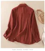 Kvinnors blusar vintage skjortor Solid Loose Brodery Spring/Summer Ladies Clothing Fashion Long Sleeves Cotton Linen Tops