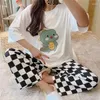 Ropa de dormir para mujer 023 Conjunto de pijamas lindos de primavera Ropa de dormir Pijamas de mujer de manga larga Pijama de pierna ancha Mujer 2 piezas