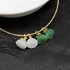 Pendant Necklaces 5pc Natural Jades Green lotus Flower Beads Accessories DIY Pendants Earrings Single Lap Bangles Woman's Fashion Jewelry 231020