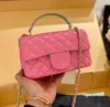 Mini bolso cruzado con solapa de mano Bolso de hombro acolchado con cadena de entramado a cuadros de piel de oveja clásico bolso de hombro acolchado de diseñador de lujo para mujer