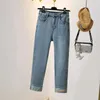 Jeans da donna Polsini Donna Dritto A Vita Alta Pantaloni In Denim Elasticizzato Femminile Lunghezza Alla Caviglia Casual Fori Pantalones Mujer 2023 Autunno