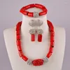 Necklace Earrings Set Lovely Orange Coral Beads Red African Jewelry