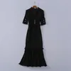 European and American women's wear 2020 summer new style Five-point sleeve stand collar lace Fashionable black fishtail dress260i