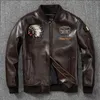 Vestes en cuir de vachette véritable pour hommes Veste de moto marron pour hommes Manteau de broderie indienne Costume de baseball Printemps Automne 231020